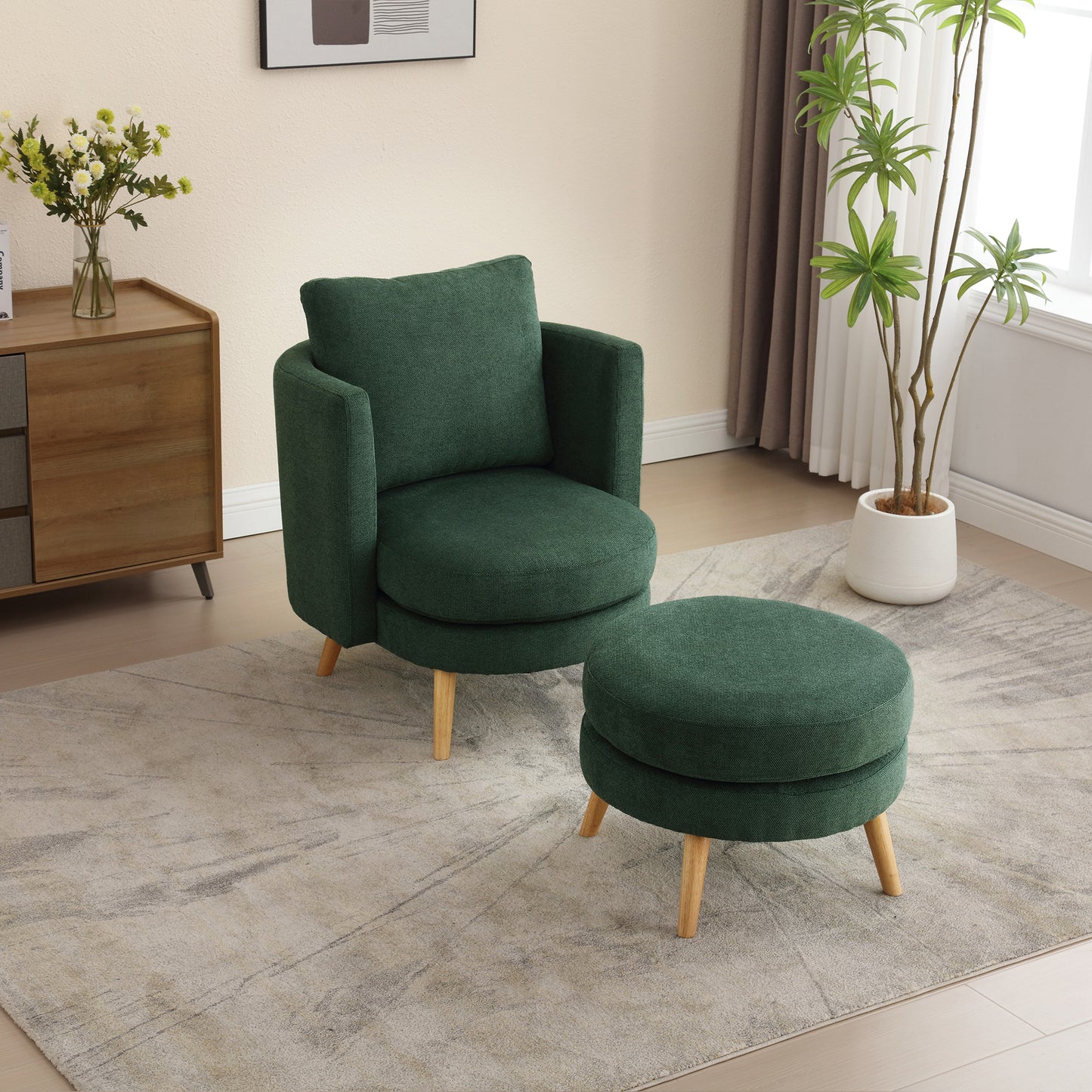 Benson Green Accent Chair with Ottoman