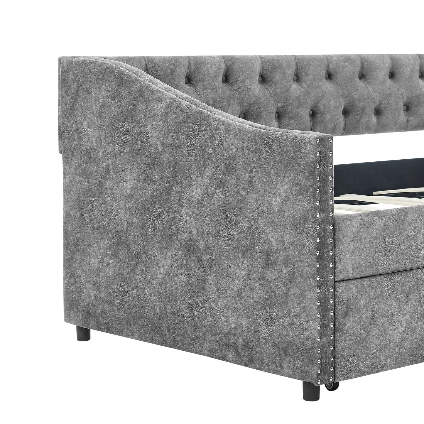 Buttoned Dark Gray Daybed with Drawers (twin)