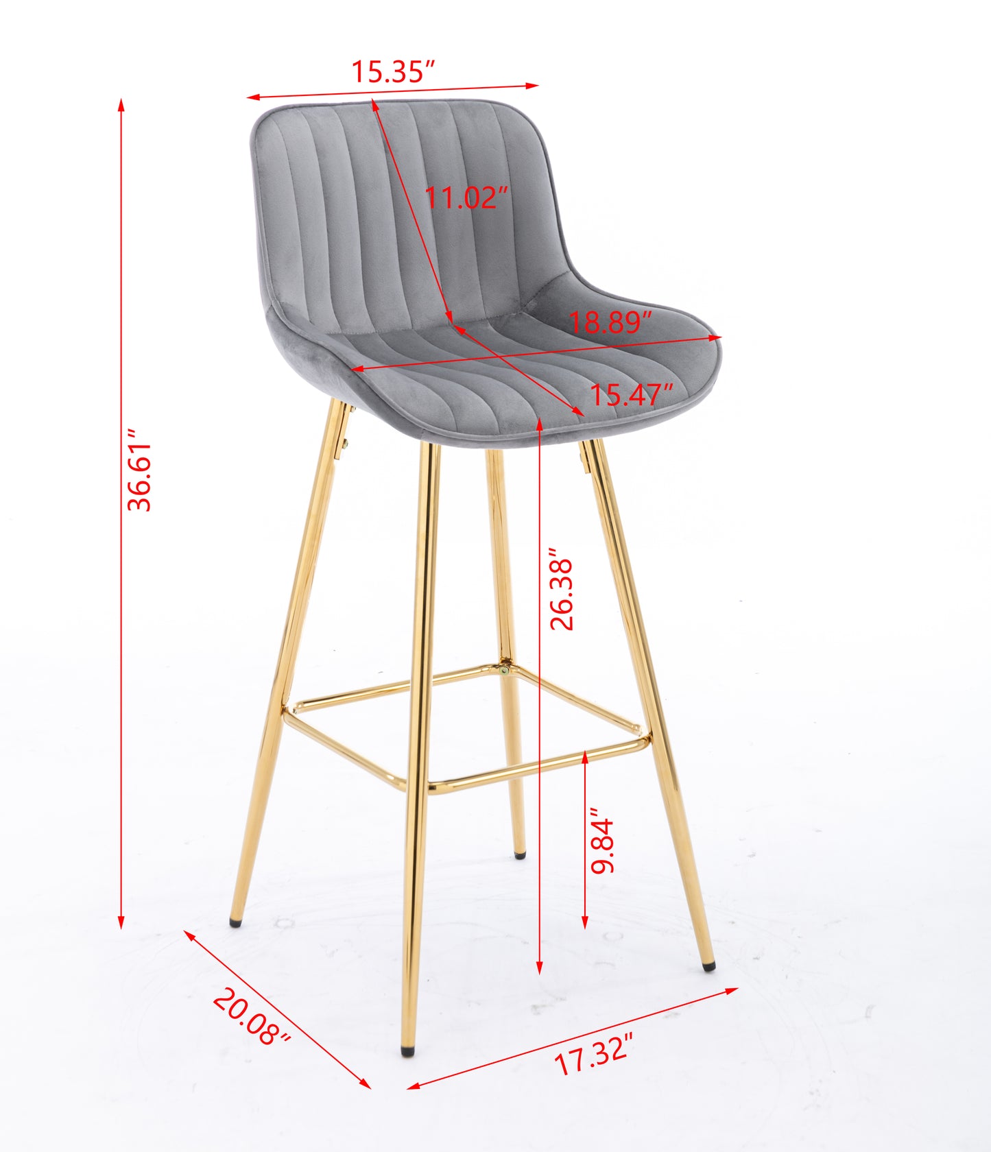 26" Set of 2 Bar Stools (gray/gold)