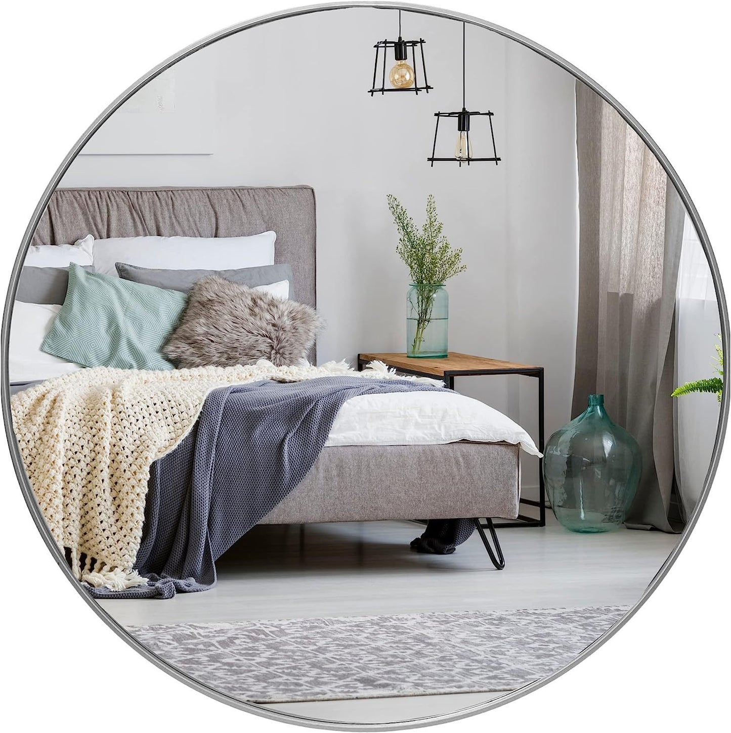 Silver 39 Inch Metal Round Mirror