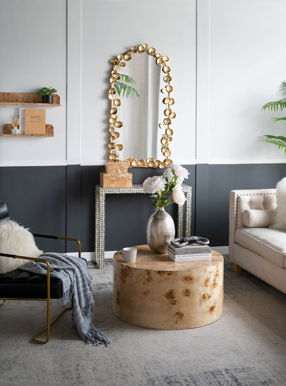 Arched Wall Mirror with Golden Leaf Accents