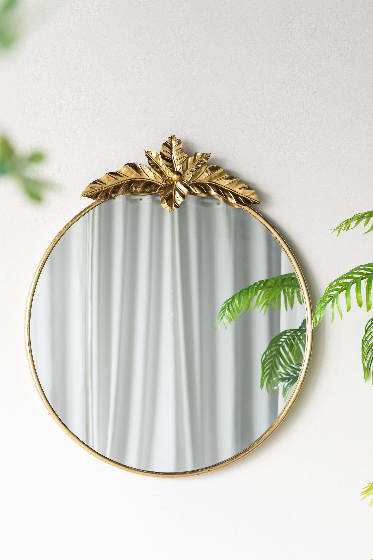 Large Round Wall Mirror with Gold Metal Leaf Frame