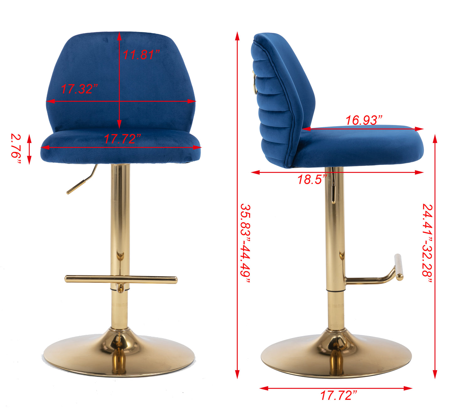 Rock Adjustable Bar Stool Set of 2 (blue/gold)