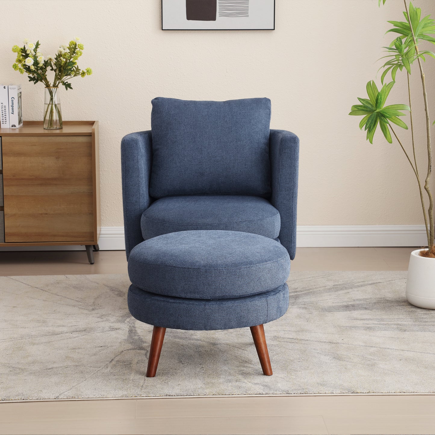 Benson Navy Accent Chair with Ottoman