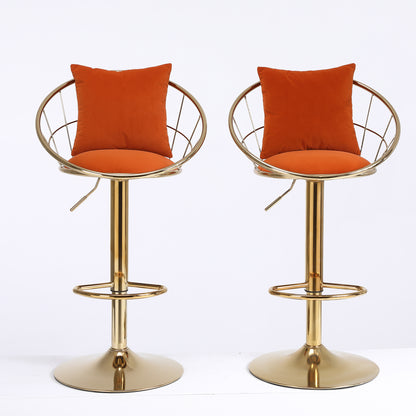 Miami Orange Velvet Bar Stools, Set of 2