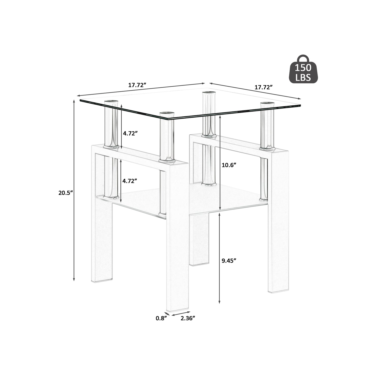 1-Piece Modern Tempered Glass Table