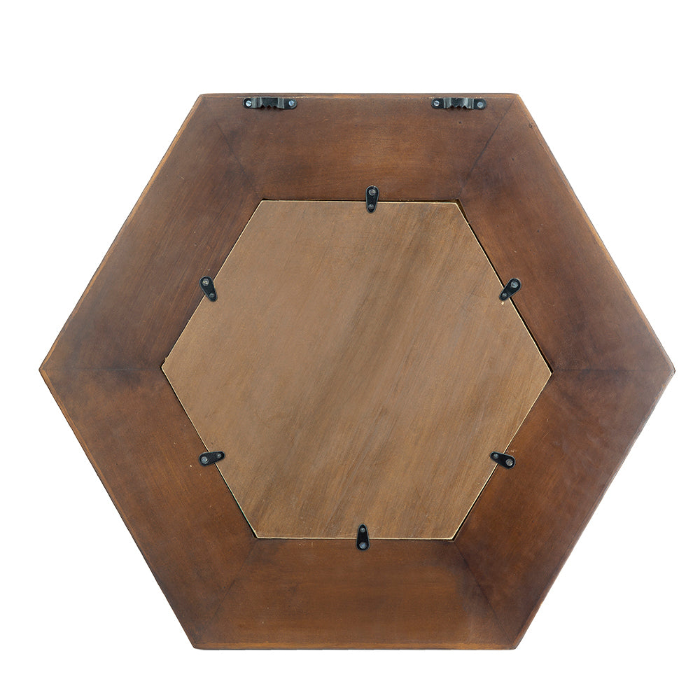 18.5" x 18.5" Hexagon Mirror with Dark Brown Wood Frame