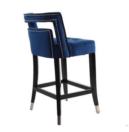 Atlanta Navy Suede Velvet 26" Barstool with Nailheads, Set of 2