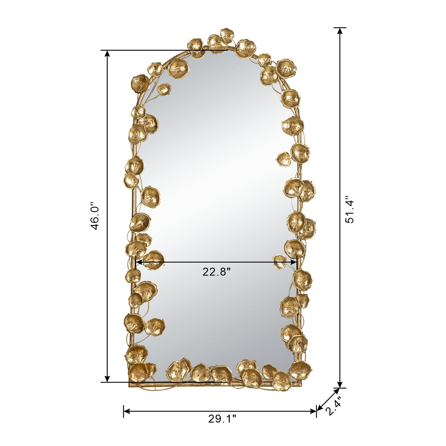 Arched Wall Mirror with Golden Leaf Accents