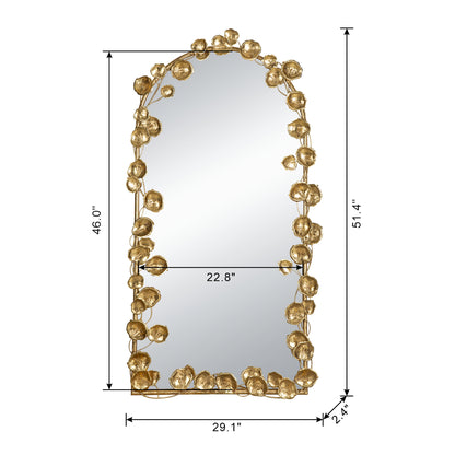 Arched Wall Mirror with Golden Leaf Accents