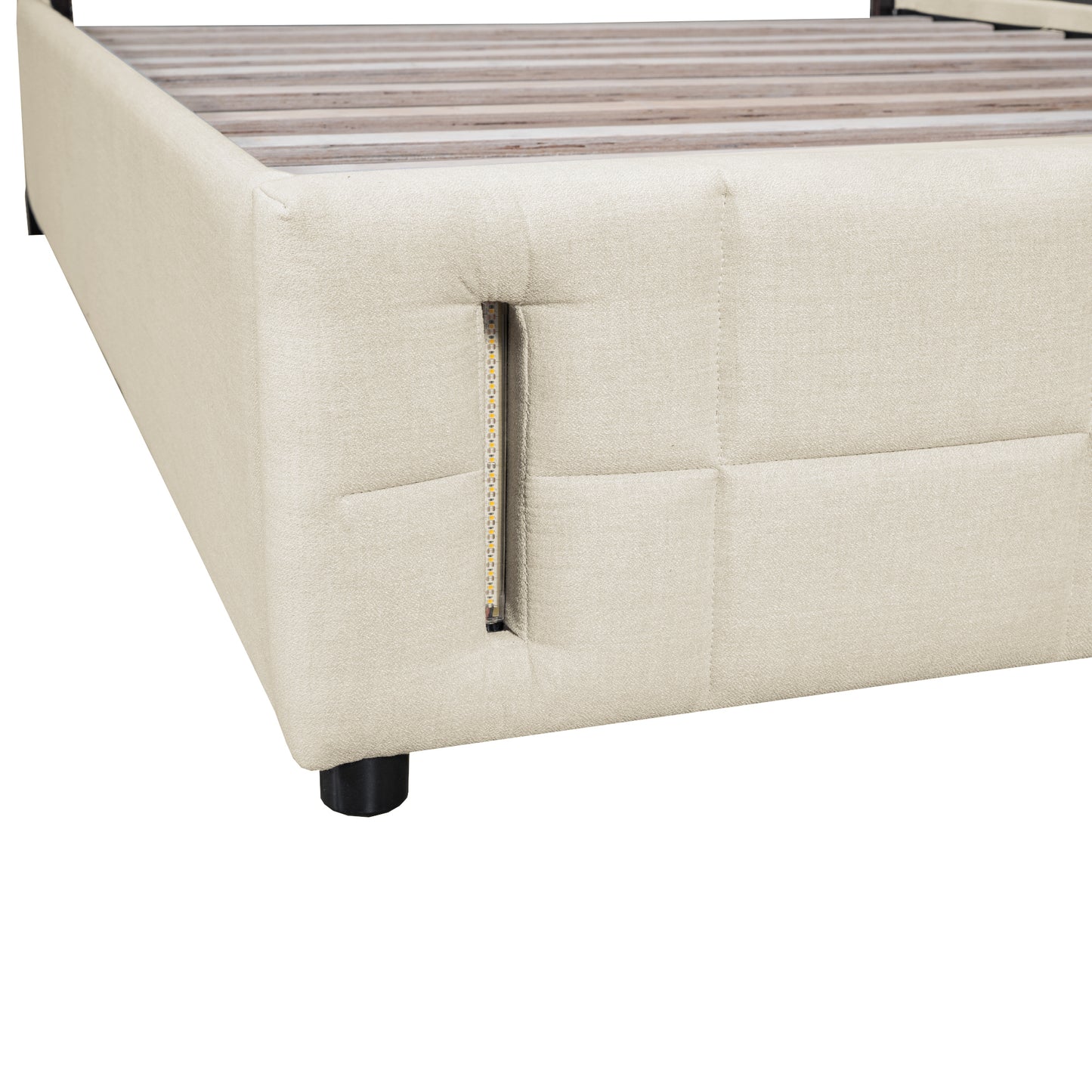 LED Full Size Upholstered Bed (beige)
