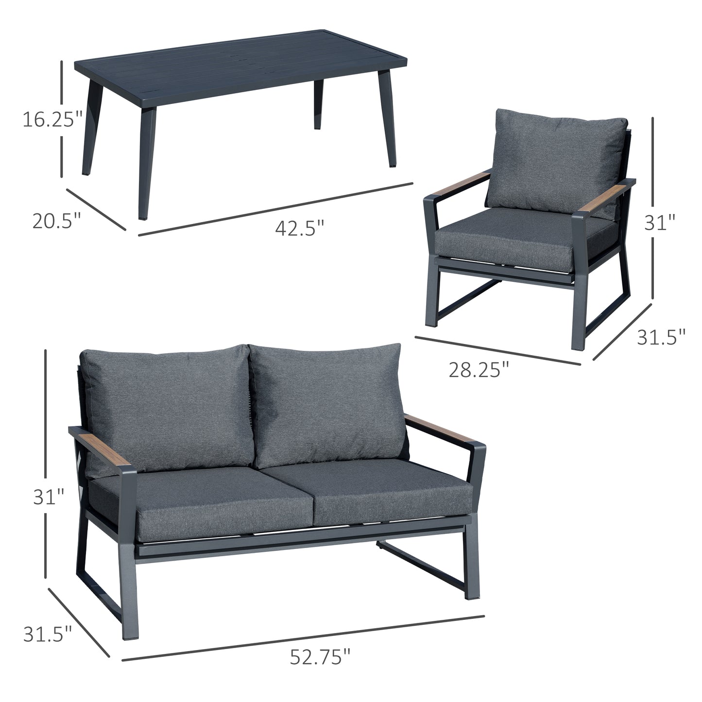 Outsunny Gray 4 Piece Outdoor Seating Set