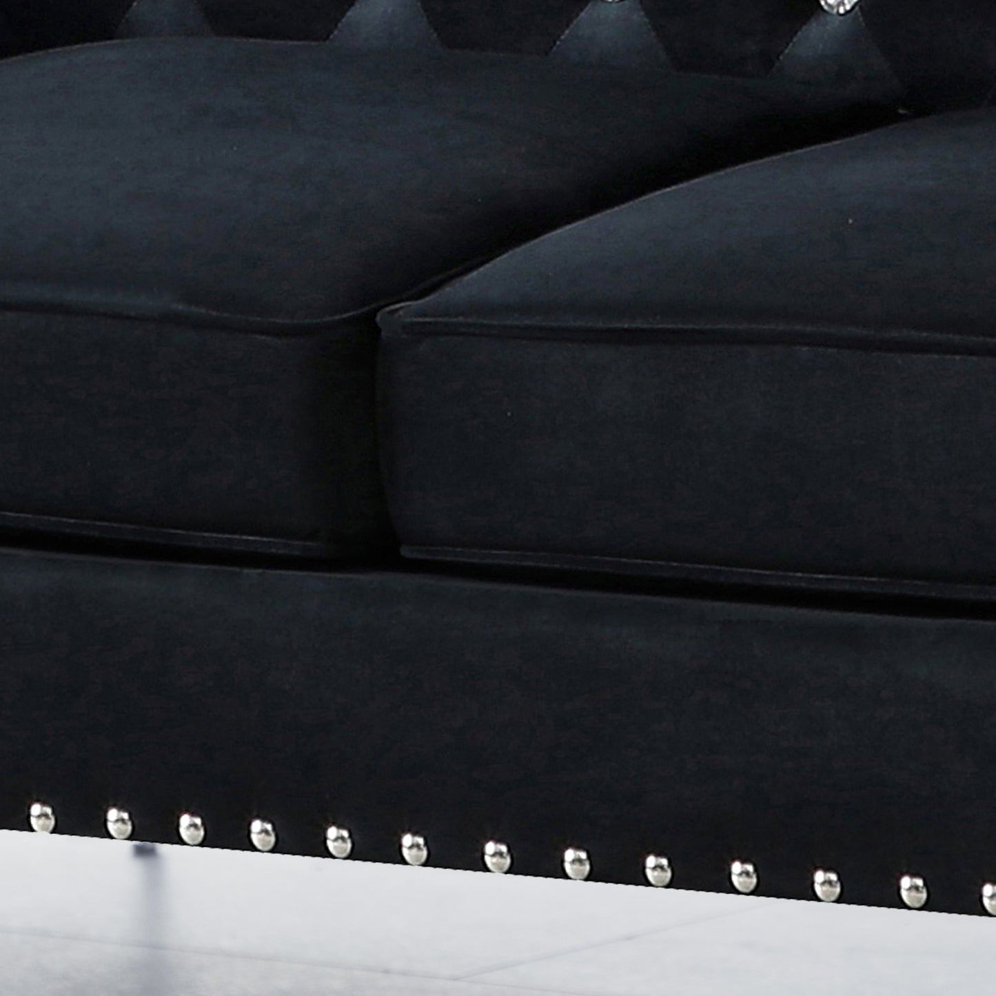 Chesterfield Black Velvet Sofa with Jeweled buttons