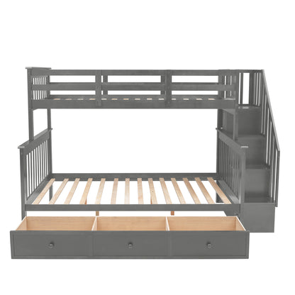 Stairway Gray Twin-Over-Full Bunk Bed with Drawer