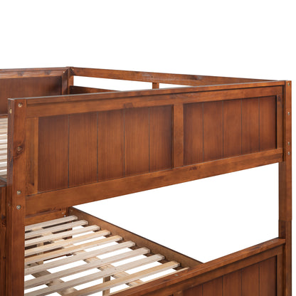 Walnut Full Over Full Bunk Bed with Twin Size Trundle