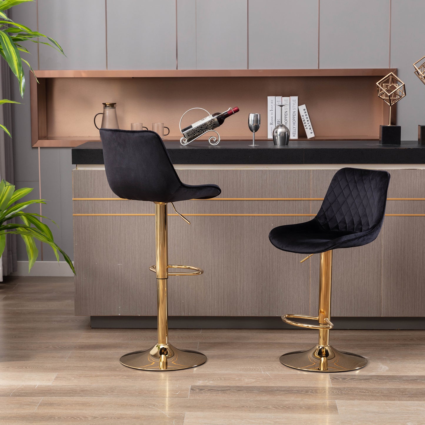 Diamond Adjustable Bar Stool Set of 2 (black/gold)