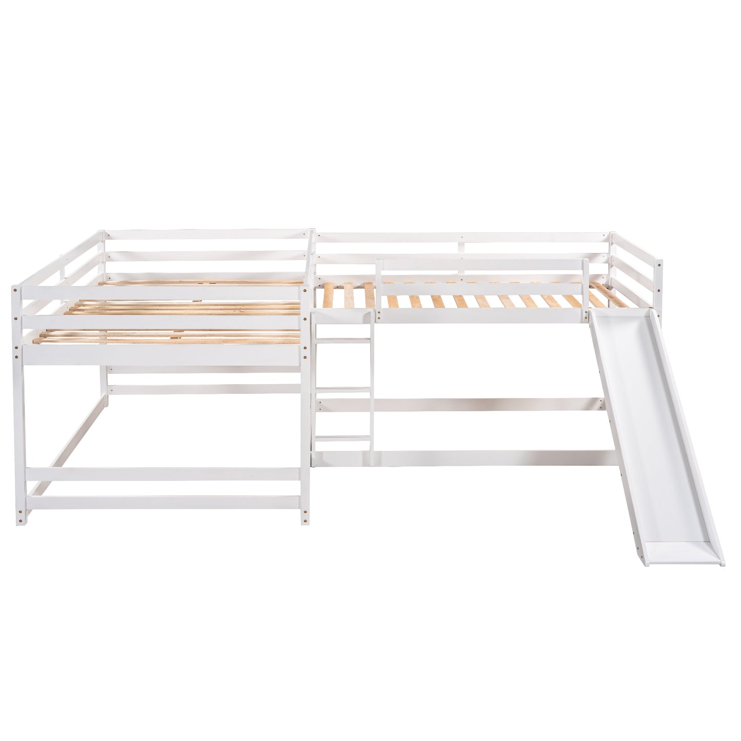 L-Shaped White Full and Twin Bunk Bed