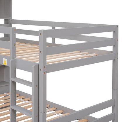 Bookcase Gray Twin Over Twin Bunk Bed