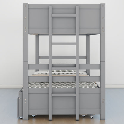 Gray Twin over Pull-out Bunk Bed with Trundle