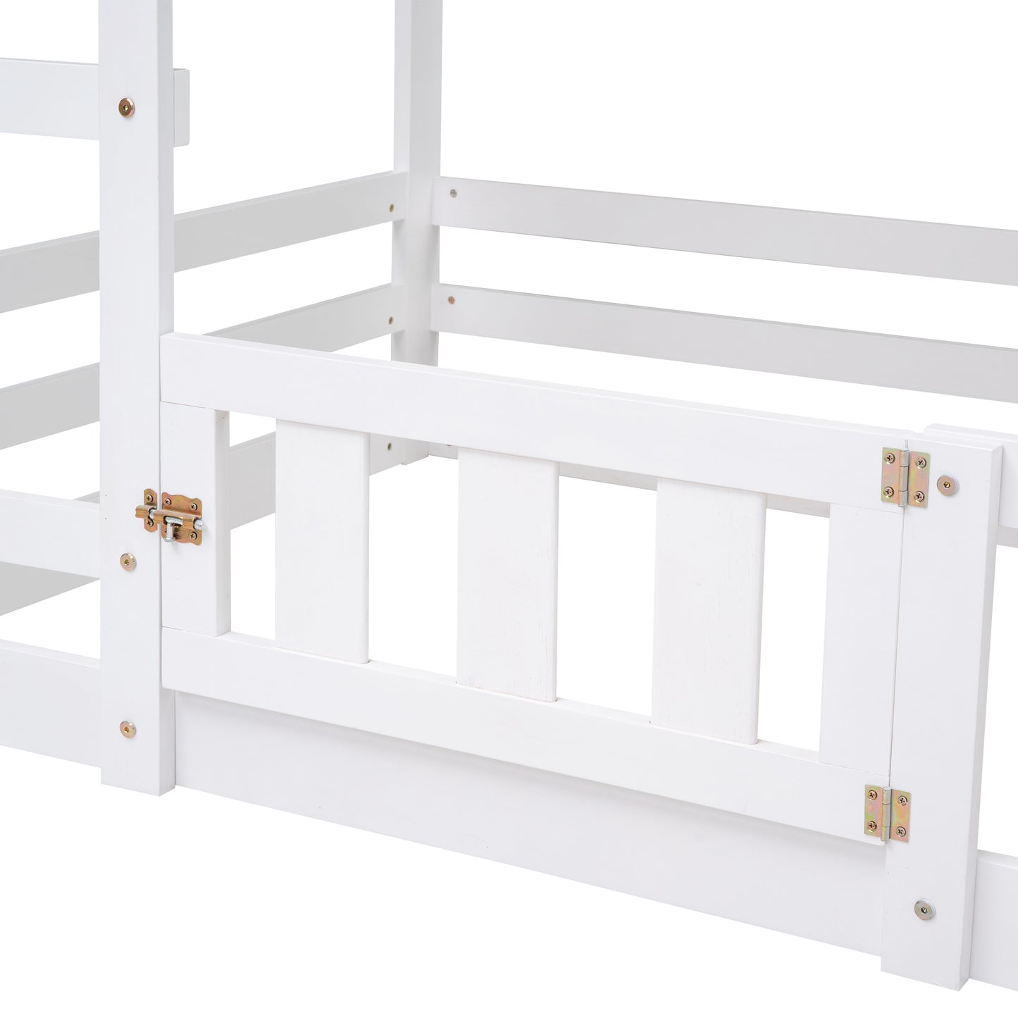 White Twin over Twin House Bunk Bed with Fence and Door