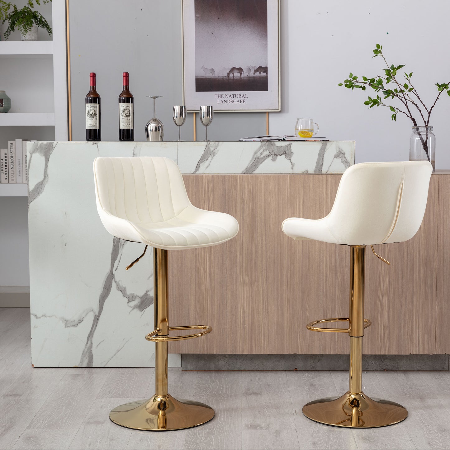 Wave Adjustable Bar Stools Set of 2 (ivory)