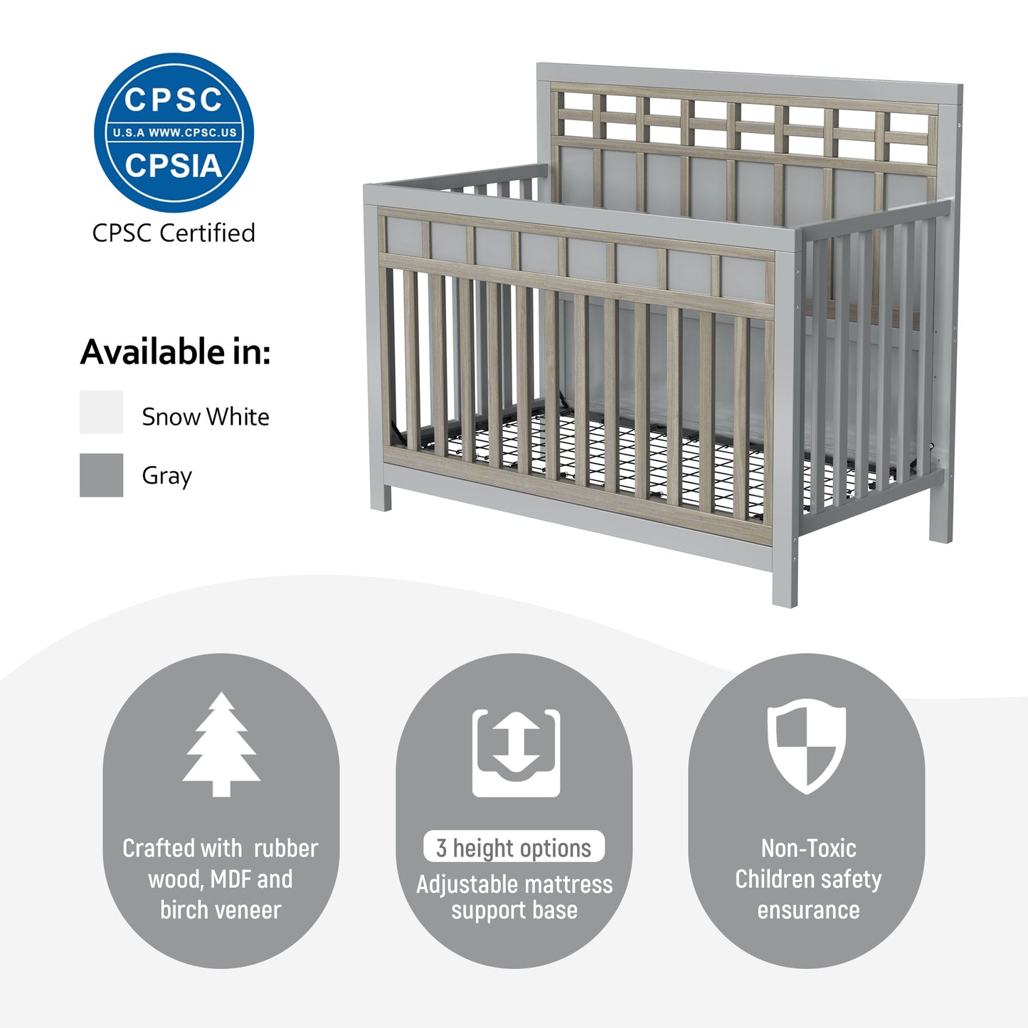 Gray Bear Crib