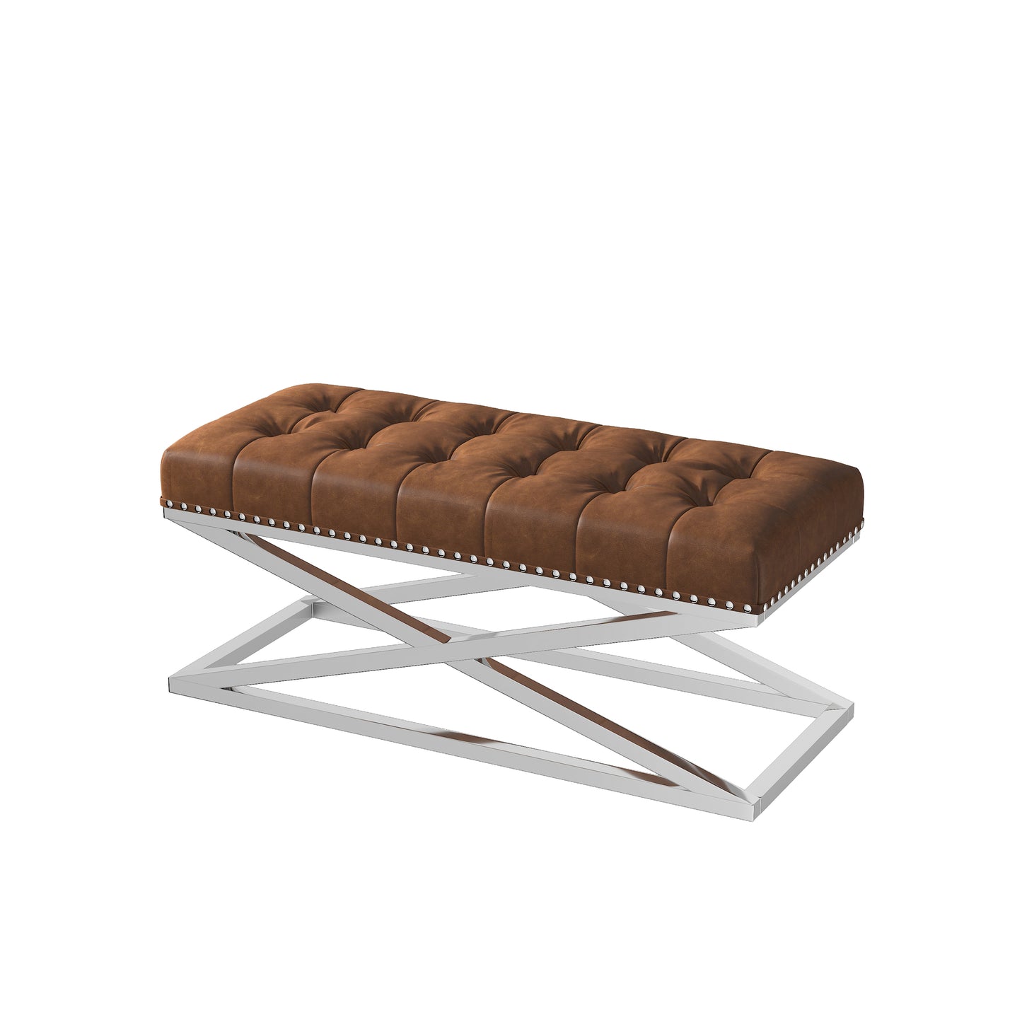 Stainless Steel Base with Vintage Vegan Leather Bench (light brown)
