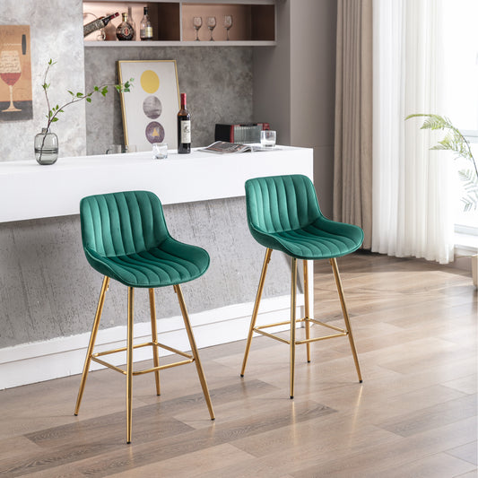 26" Set of 2 Bar Stools (green/gold)