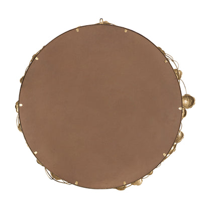 35" Round Metal Wall Mirror with Golden Leaf Accents