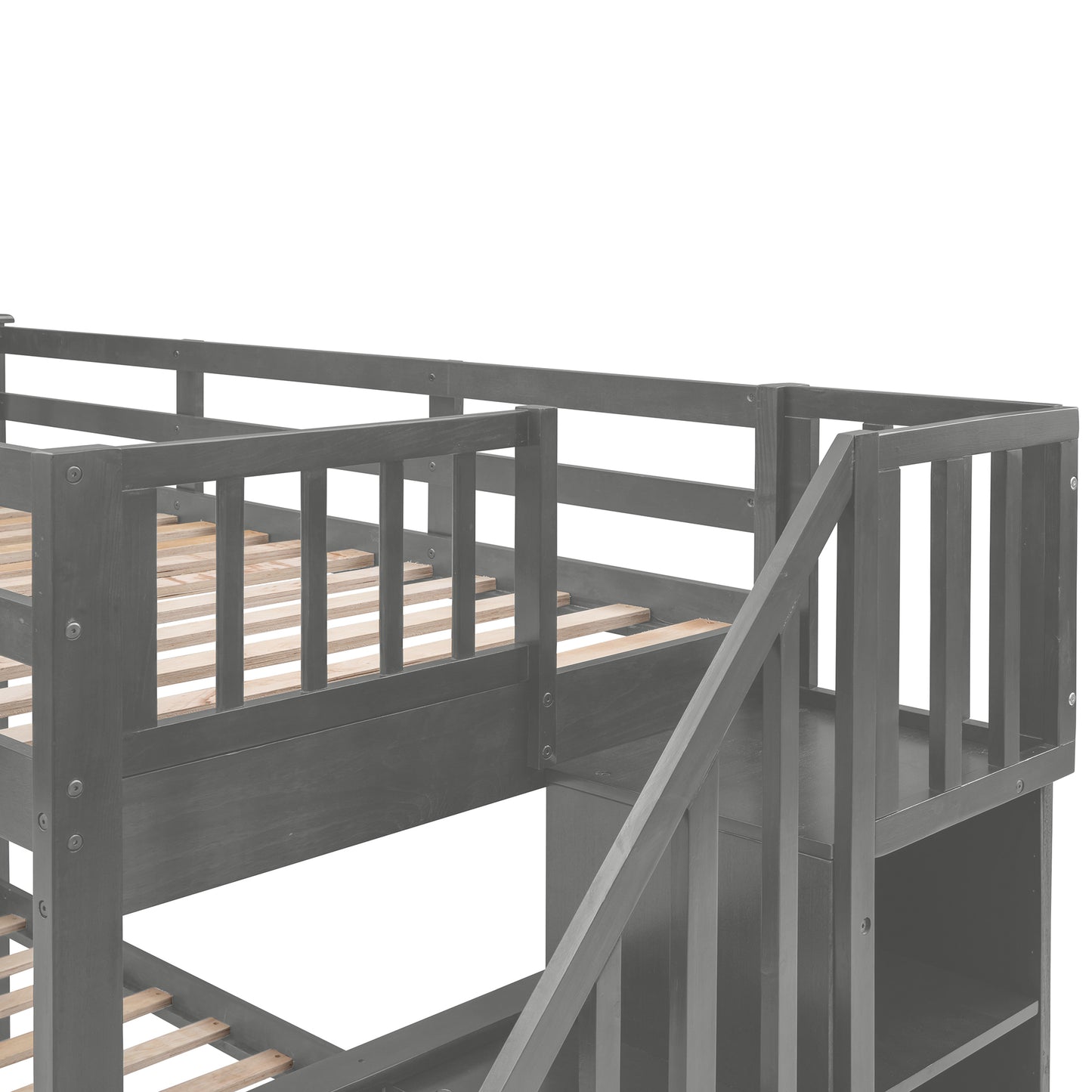 Stairway Gray Twin-Over-Full Bunk Bed with Drawer