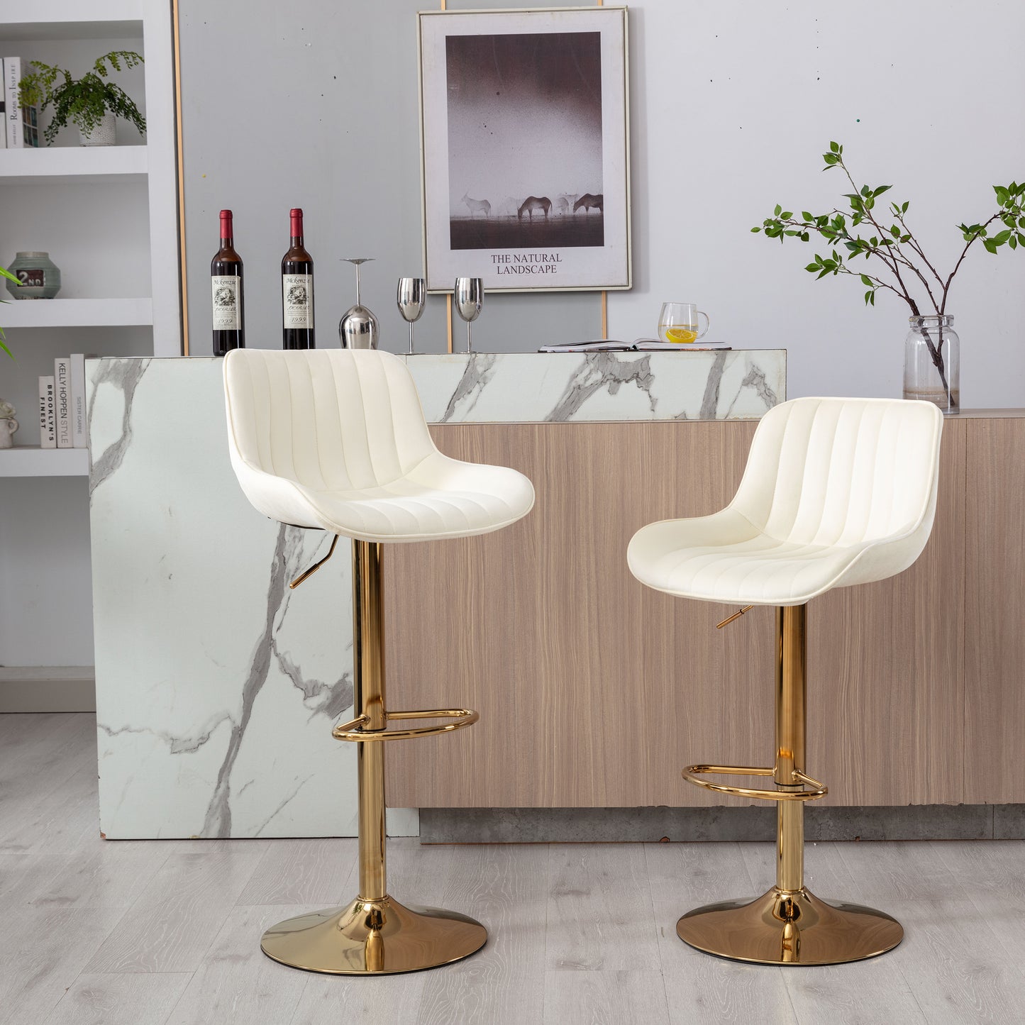 Wave Adjustable Bar Stools Set of 2 (ivory)