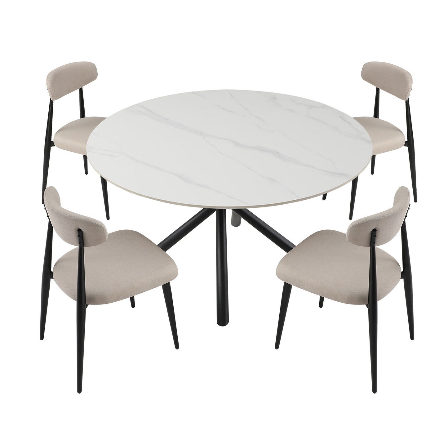 53.15" Modern Round Dining Table White Sintered Stone