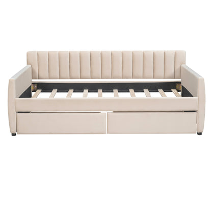 Vertical Lined Beige Daybed with Drawers (twin)