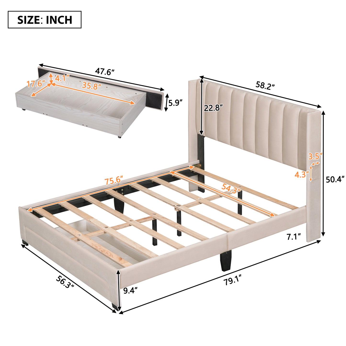 Hava Full Bed (beige)