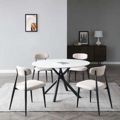 53.15" Modern Round Dining Table White Sintered Stone