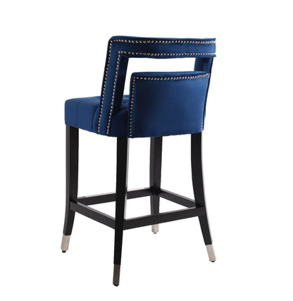 Atlanta Navy Suede Velvet 26" Barstool with Nailheads, Set of 2