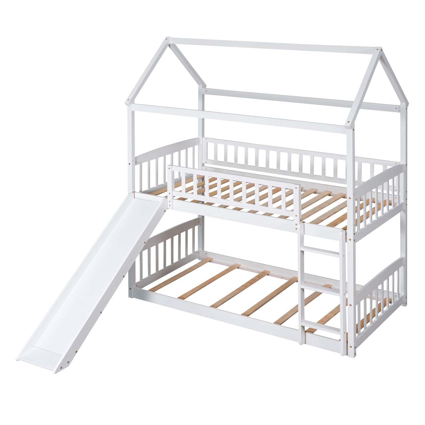 House White Twin Over Twin Bunk Bed with Slide