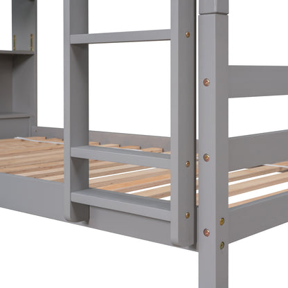 Bookcase Gray Twin Over Twin Bunk Bed