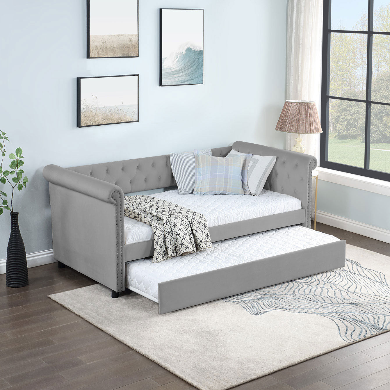 Button Gray Daybed with Trundle (twin/twin)