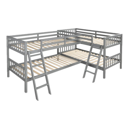 L-Shaped Gray Wood Bunk Bed