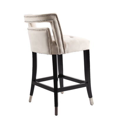 Atlanta Cream Suede Velvet 26" Barstool with Nailheads