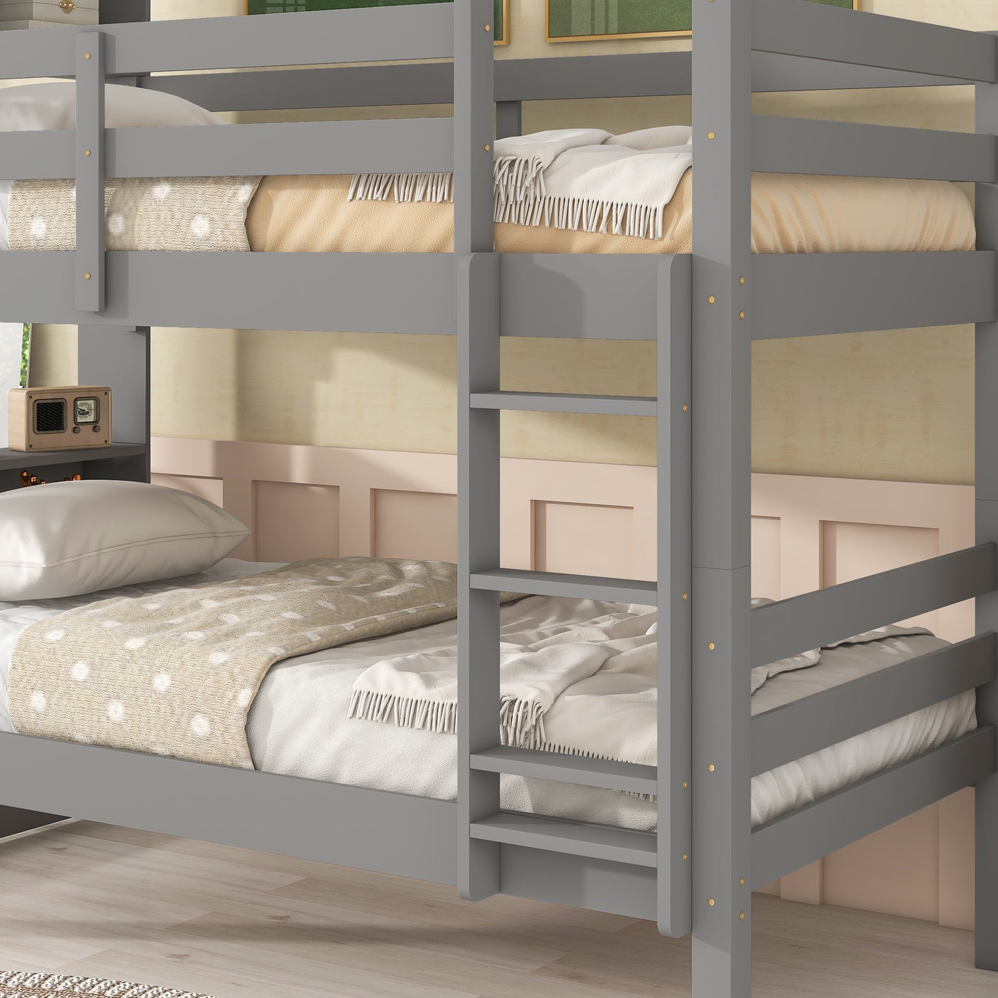 Bookcase Gray Twin Over Twin Bunk Bed