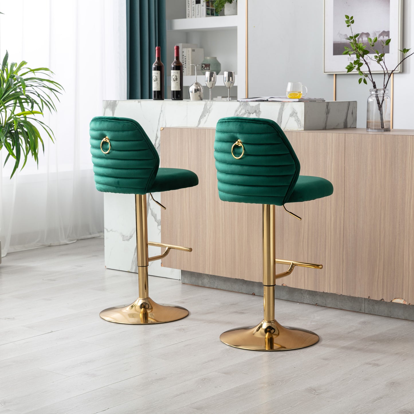 Rock Adjustable Bar Stool Set of 2 (green/gold)