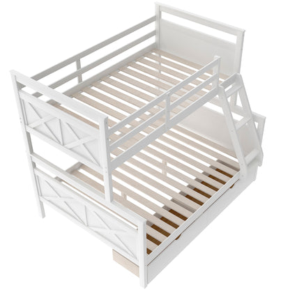 White X Twin over Full Bunk Bed with Storage