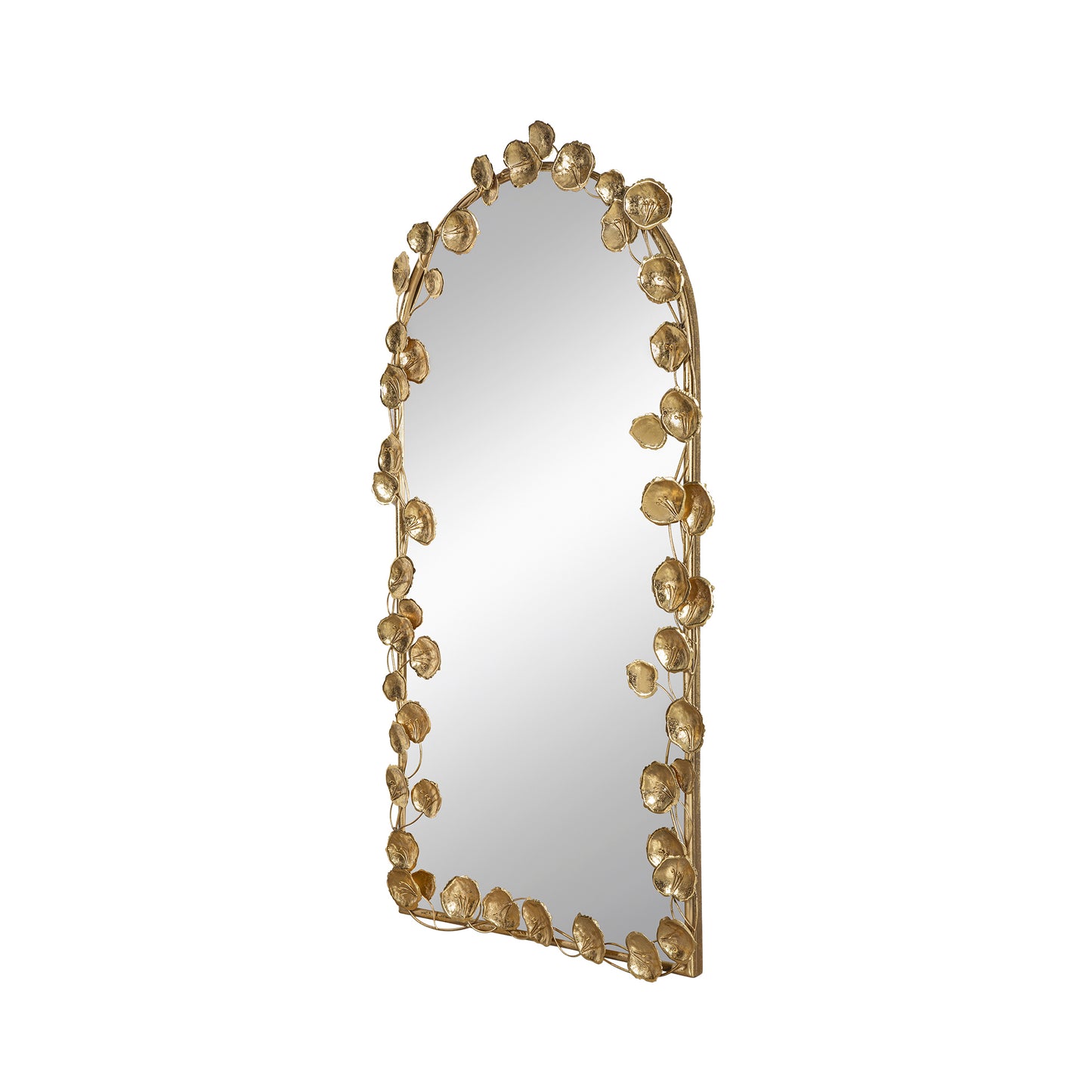 Arched Wall Mirror with Golden Leaf Accents