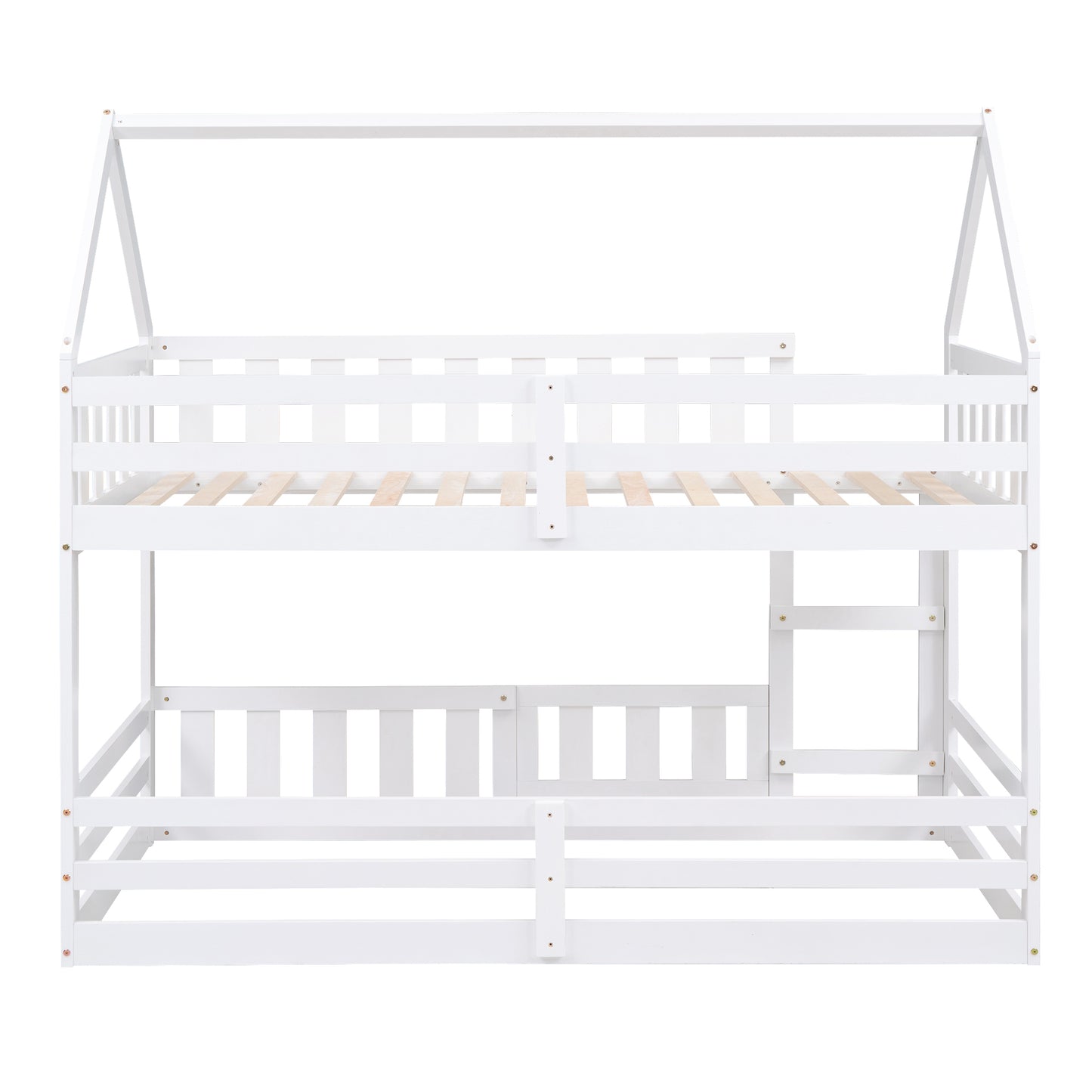 White Twin over Twin House Bunk Bed with Fence and Door