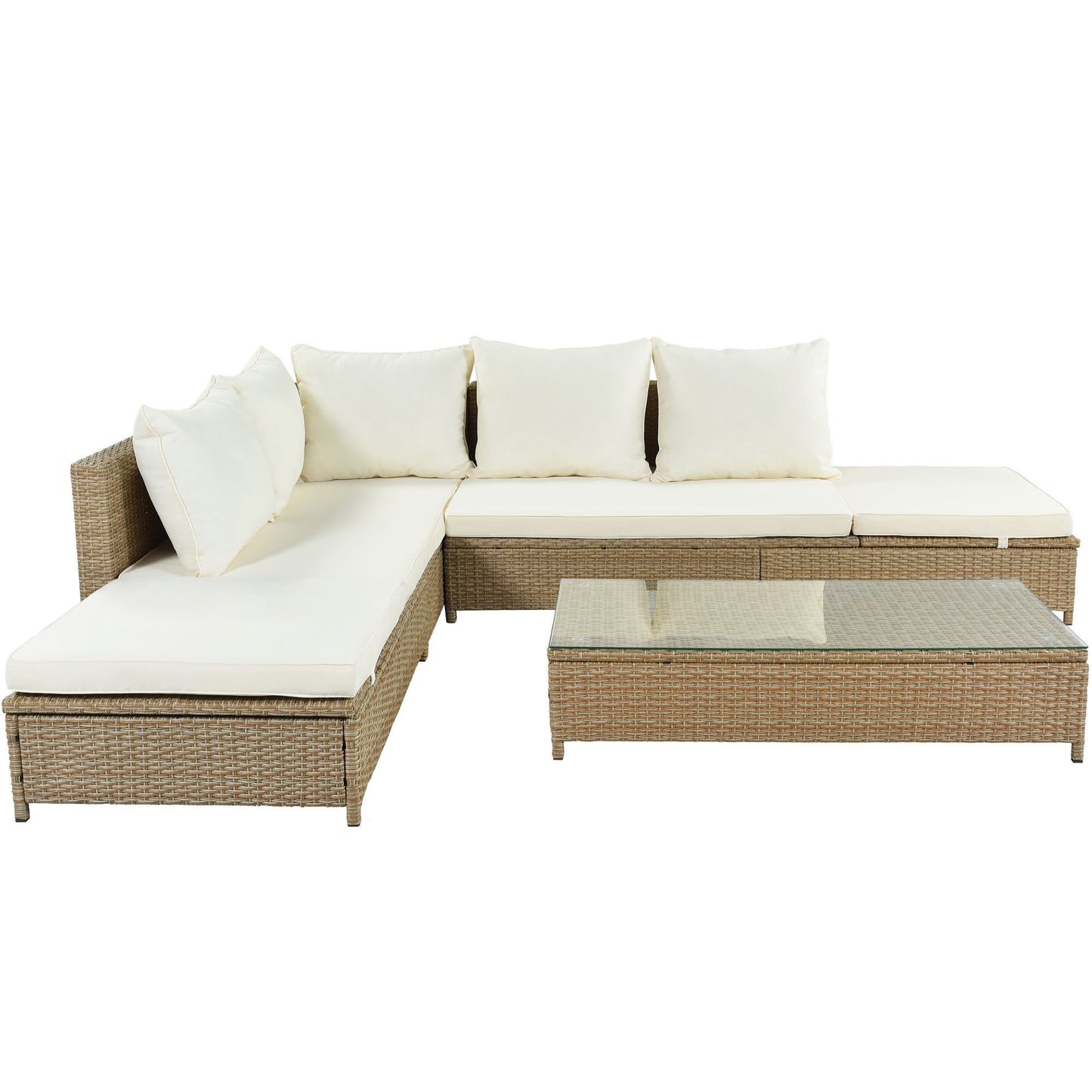 3-Piece Beige Rattan Sofa Set