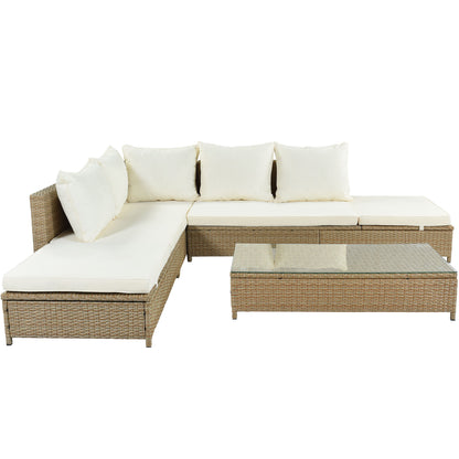 3-Piece Beige Rattan Sofa Set