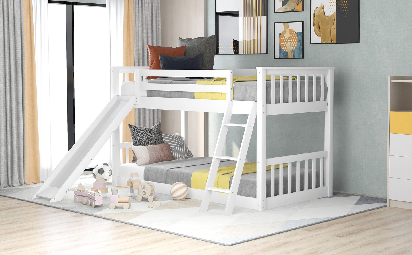 Floor Level White Twin over Twin Bunk Bed