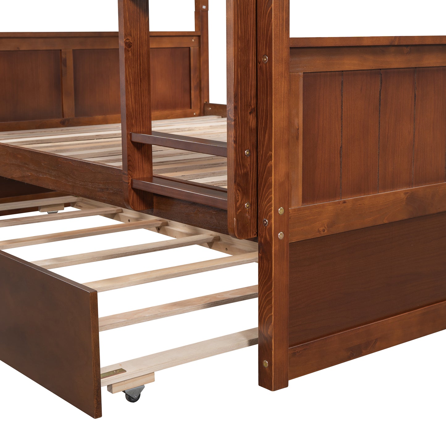 Walnut Full Over Full Bunk Bed with Twin Size Trundle